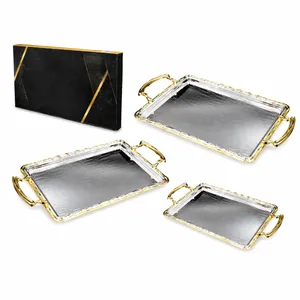 Serving tray golden plain set of 3
