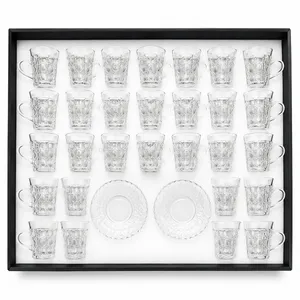 Crystal Glass Tea Cup Set with Saucers