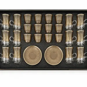 Luxury Smoke Glass Tea Cup Set with Gold Wave Design