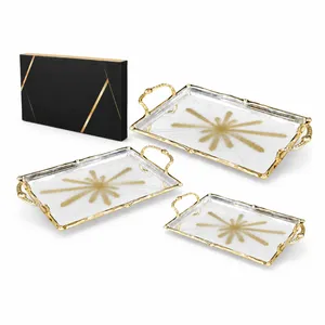 Serving tray golden splat design set of 3