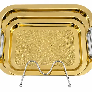 3 Pieces Serving Tray Set Gold