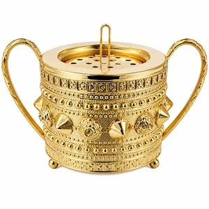 Ornate Gold Charcoal Burner Incense Brazier with Handles Decorative Metal