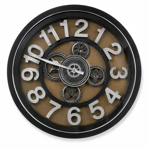 decorative industrial wall clock featuring a skeleton gear design