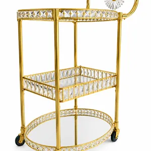 Gold Mirrored Bar Cart with Crystal Wine Holder