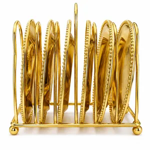 Gold Plate Rack with 6 Decorative Plates Freestanding Display Holder