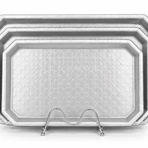 3-piece stainless steel rectangular serving tray set