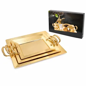 Serving tray fully golden design set of 3