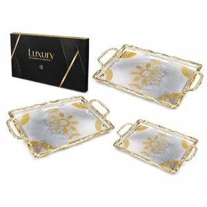 Serving tray golden sun design set of 3
