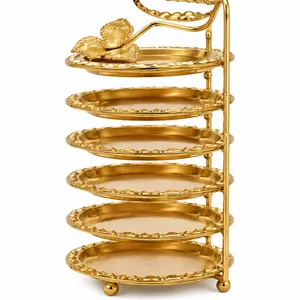Gold 6 Tier Serving Stand Oval Trays Dessert Display Rack with Handle