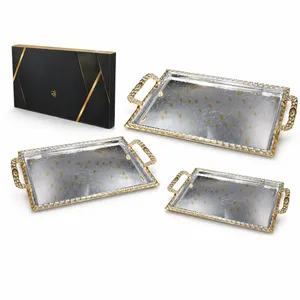 Serving tray golden leaves set of 3