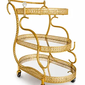 Gold Modern Metal Serving Trolley with Glass Shelves