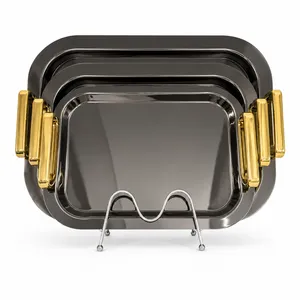 3-piece serving tray set with side handles