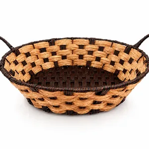 Golden Decorative Two-Tone Oval Wicker Basket