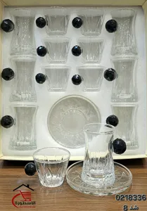 Glass Tea and Coffee Set Black 18 Pcs