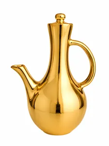 Gold Coffee Pot with Lid Long Spout Handle Decorative Serving Jug