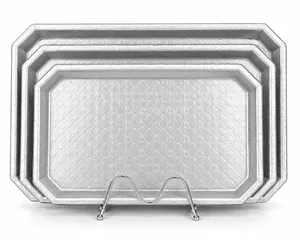 3-piece stainless steel rectangular serving tray set