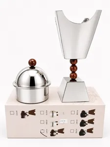shiny incense burner set featuring a polished nickel