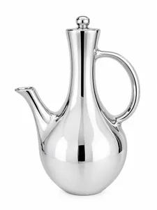 Silver Chrome Coffee Pot with Lid Long Spout Handle Decorative Serving Jug